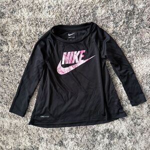 Nike Kids Black Long Sleeve Tee with Pink Logo
